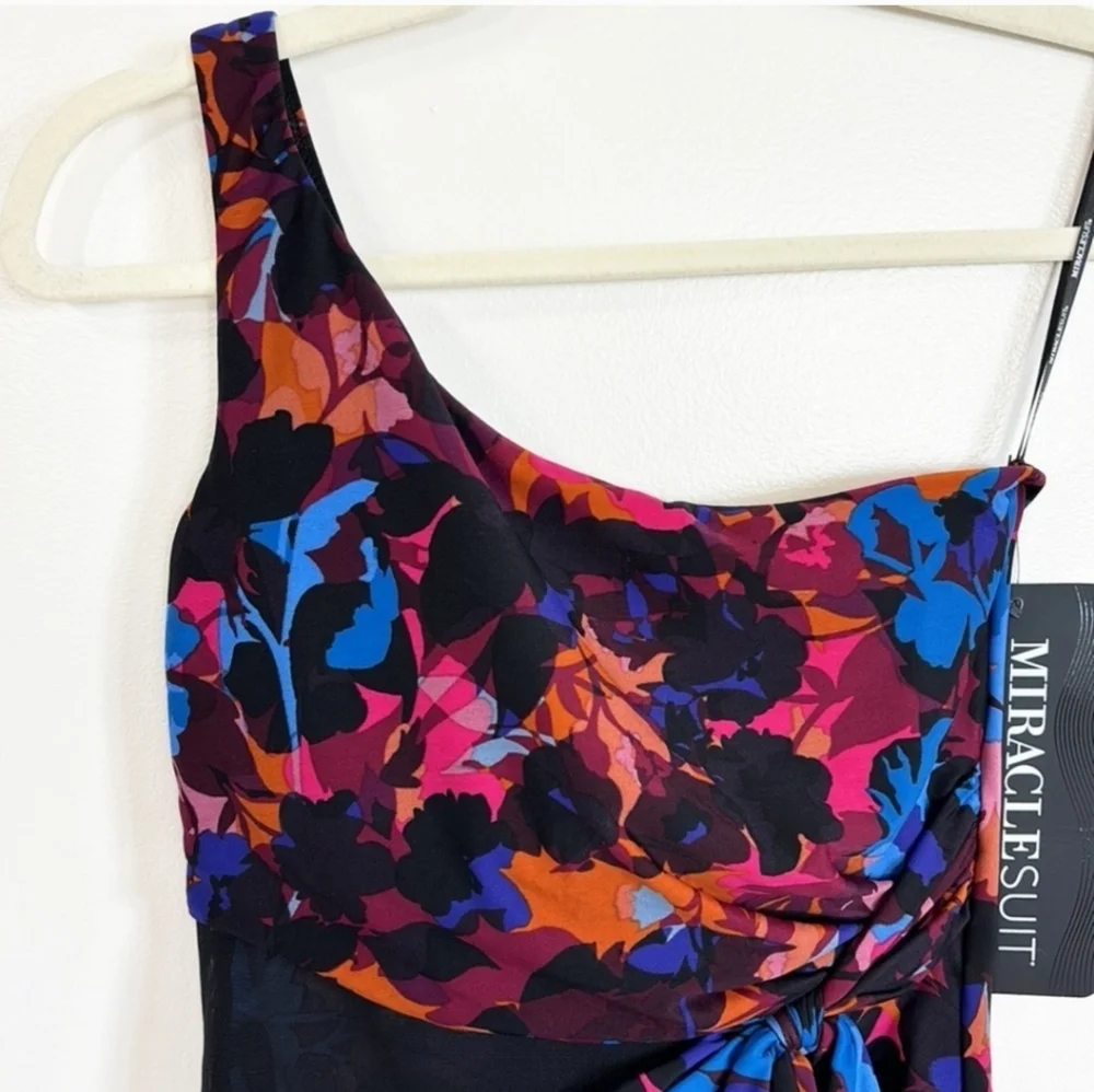 MIRACLESUIT Soltice Gem Abstract Floral One-Shoulder Floral Swimsuit NWT 10